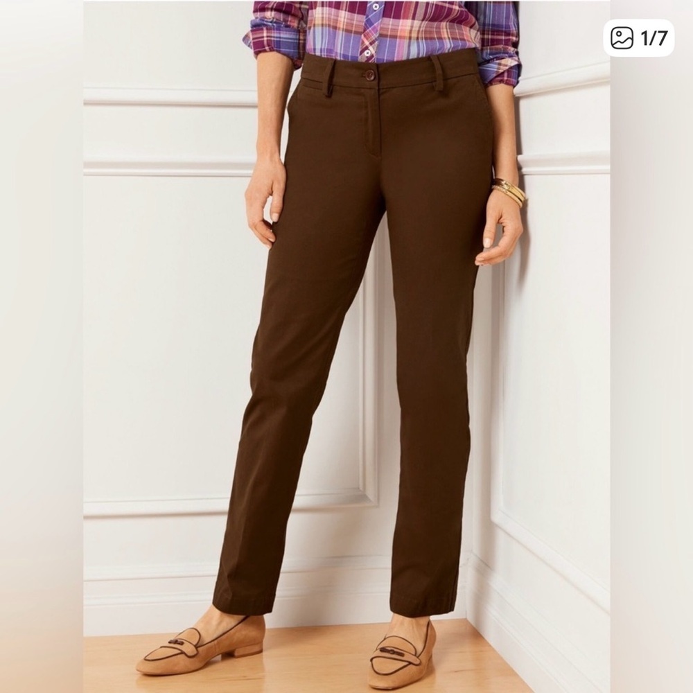 Talbots Brown pants 12 The Perfect Chino chocolate trouser straight leg cotton